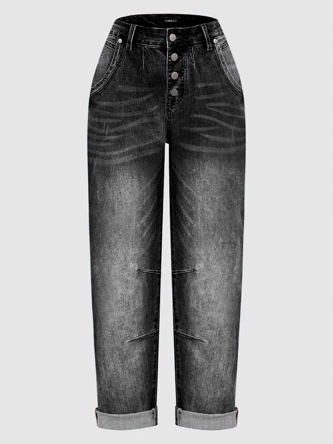 Women's Straight Leg Jeans Mid Rise Button Fly Jeans