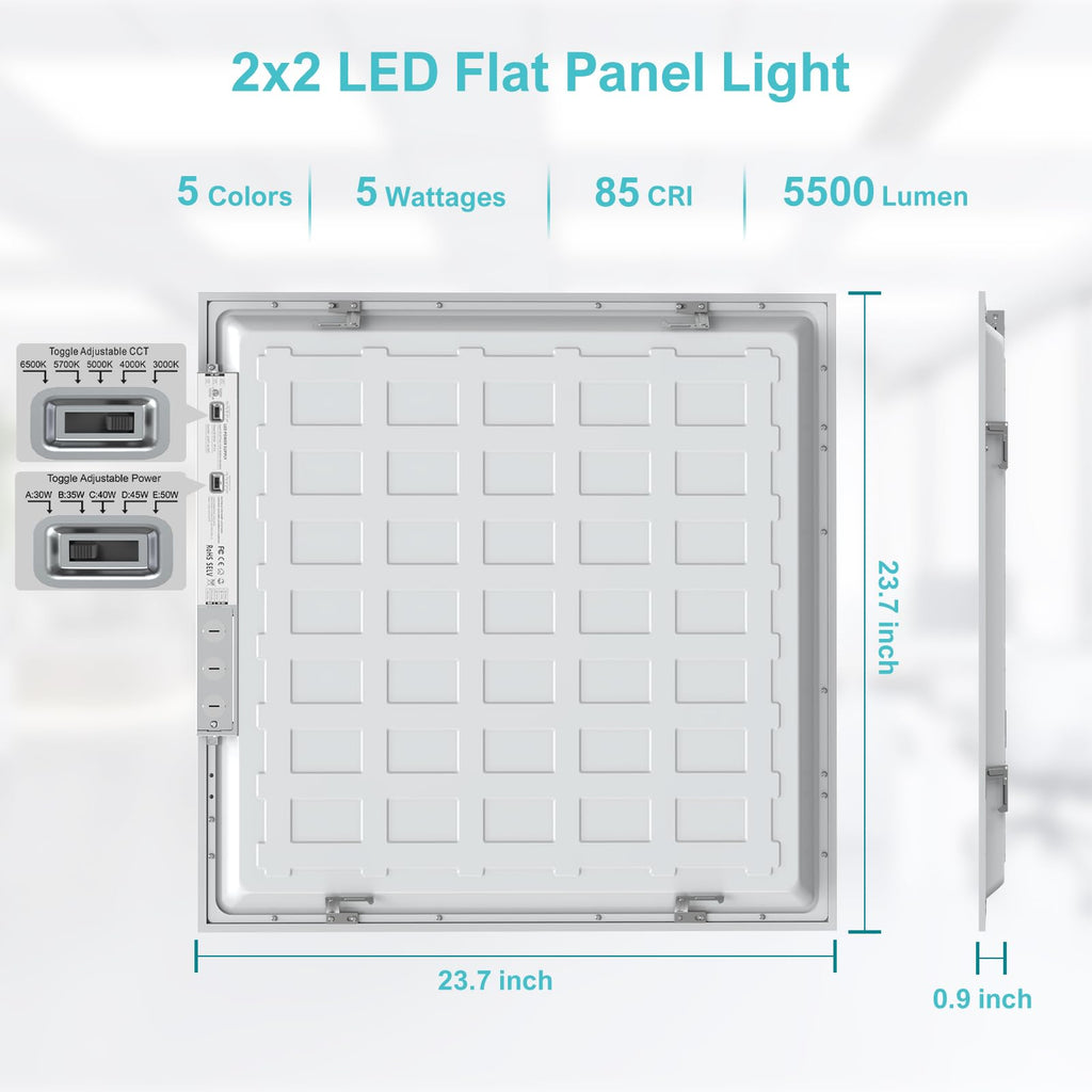 8 Pack 2x2 LED Flat Panel Light,3000K-6500K & 5 Wattage Selectable