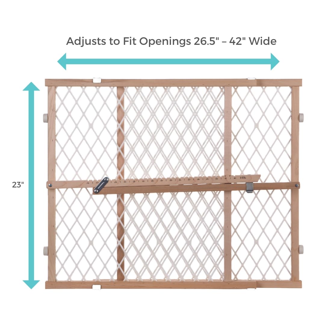 Diamond Mesh Wooden Baby Gate: Pressure Mounted Baby Gate for Doorways - Adjustable 26.5 to 42 Inches Wide - 23