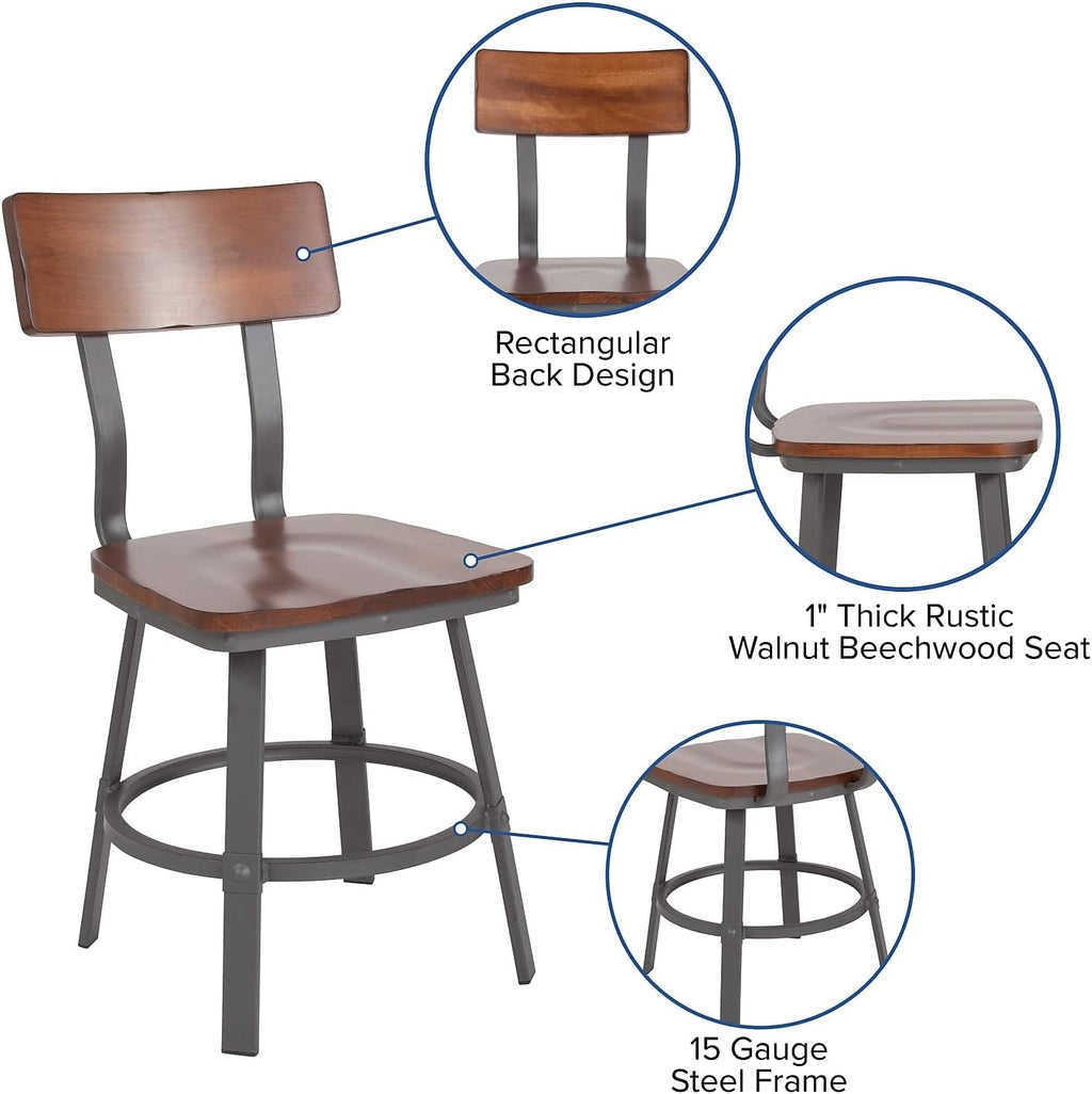 Wood Restaurant Chair, Rustic Walnut