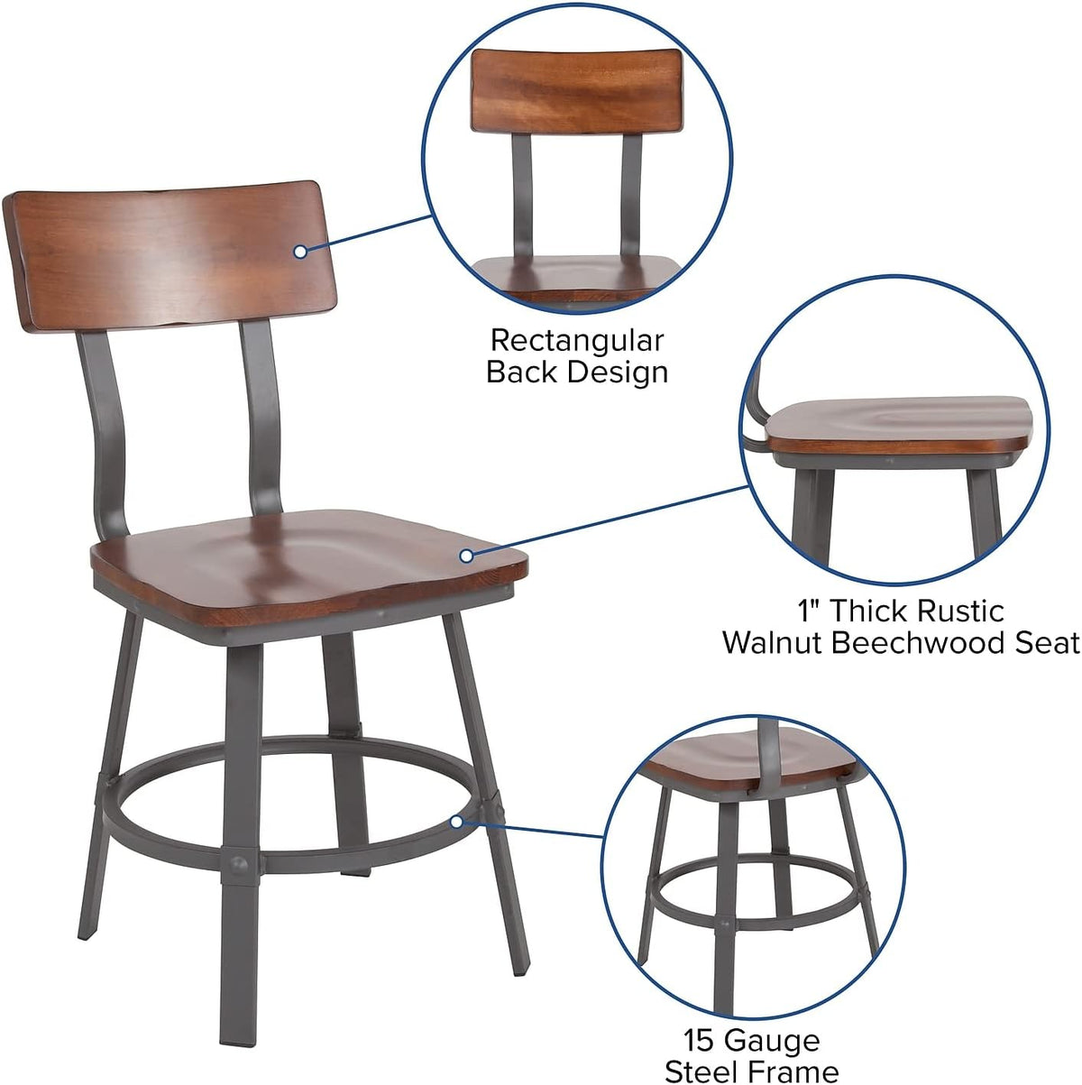 Wood Restaurant Chair, Rustic Walnut