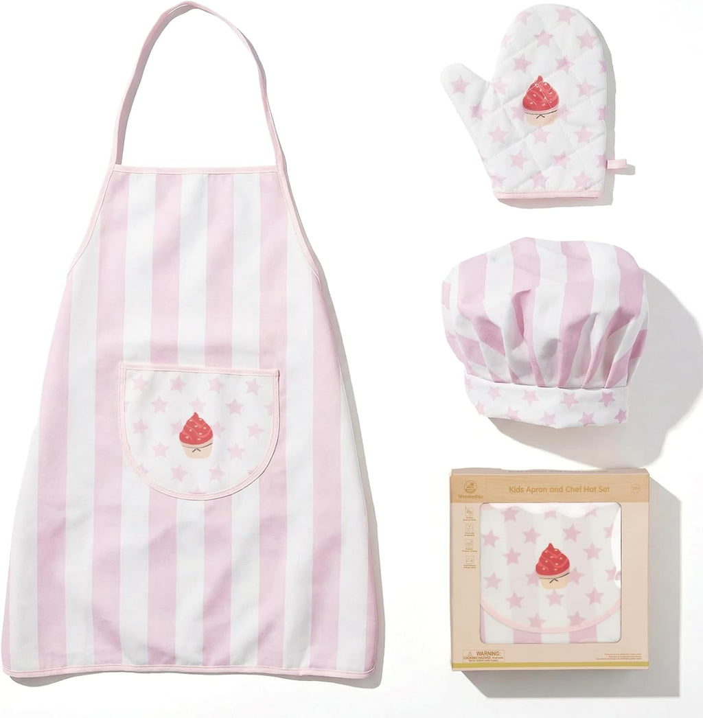 Kid Apron and Chef Hat Set, 3 Pcs Children Cooking Baking Set Kits Role Play Chef Toy Kid Cooking Gift for Girls Boys