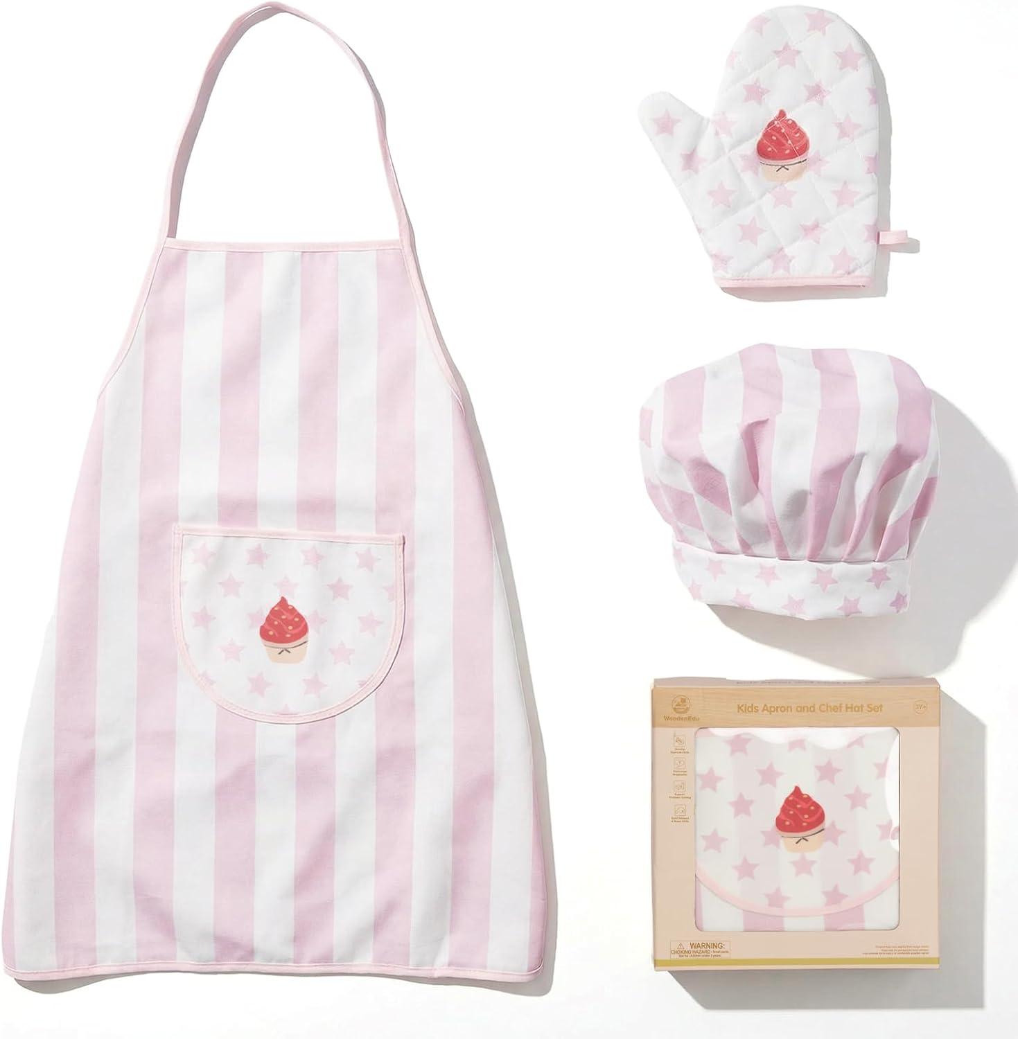 Kid Apron and Chef Hat Set, 3 Pcs Children Cooking Baking Set Kits Role Play Chef Toy Kid Cooking Gift for Girls Boys