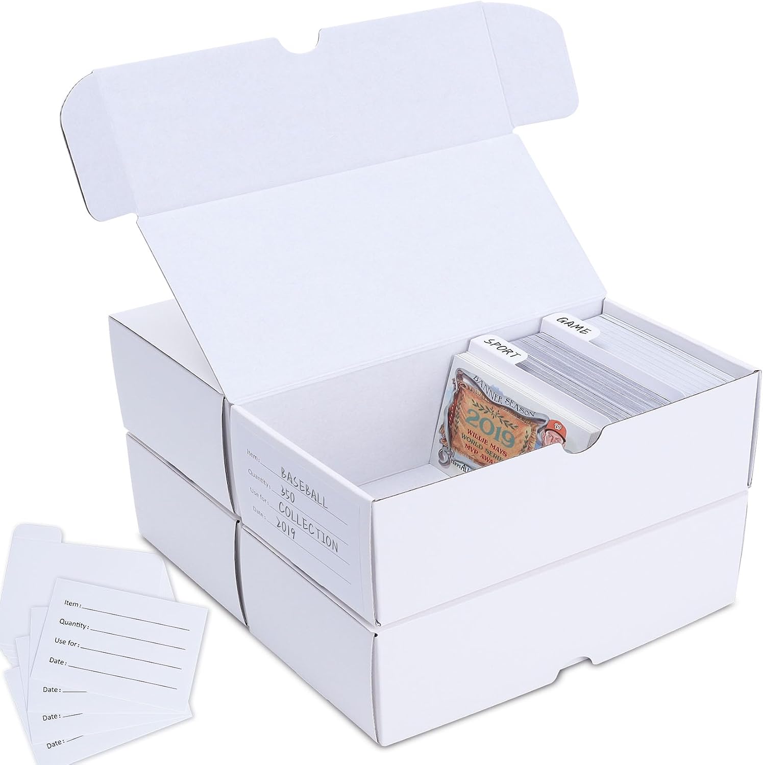 Trading Card Storage Box, 4-Pack 400 Count Cardboard TCG & Sport Card Box | Trading Card Storage with Divider and