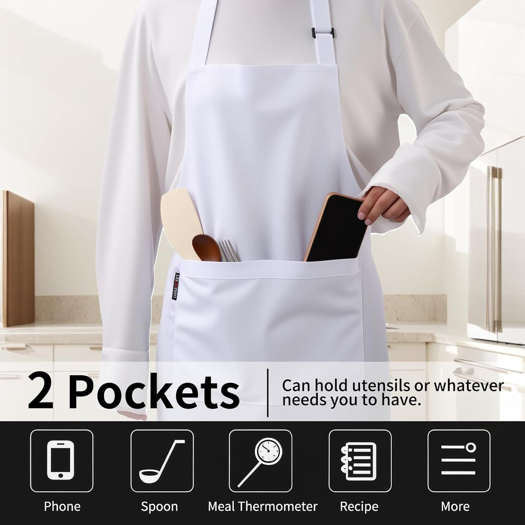 Chef Hat and Apron Set,Durable Bib Apron with 2 Pockets & Matching Hat，Perfect Chef Costume for Man and Woman,Chef