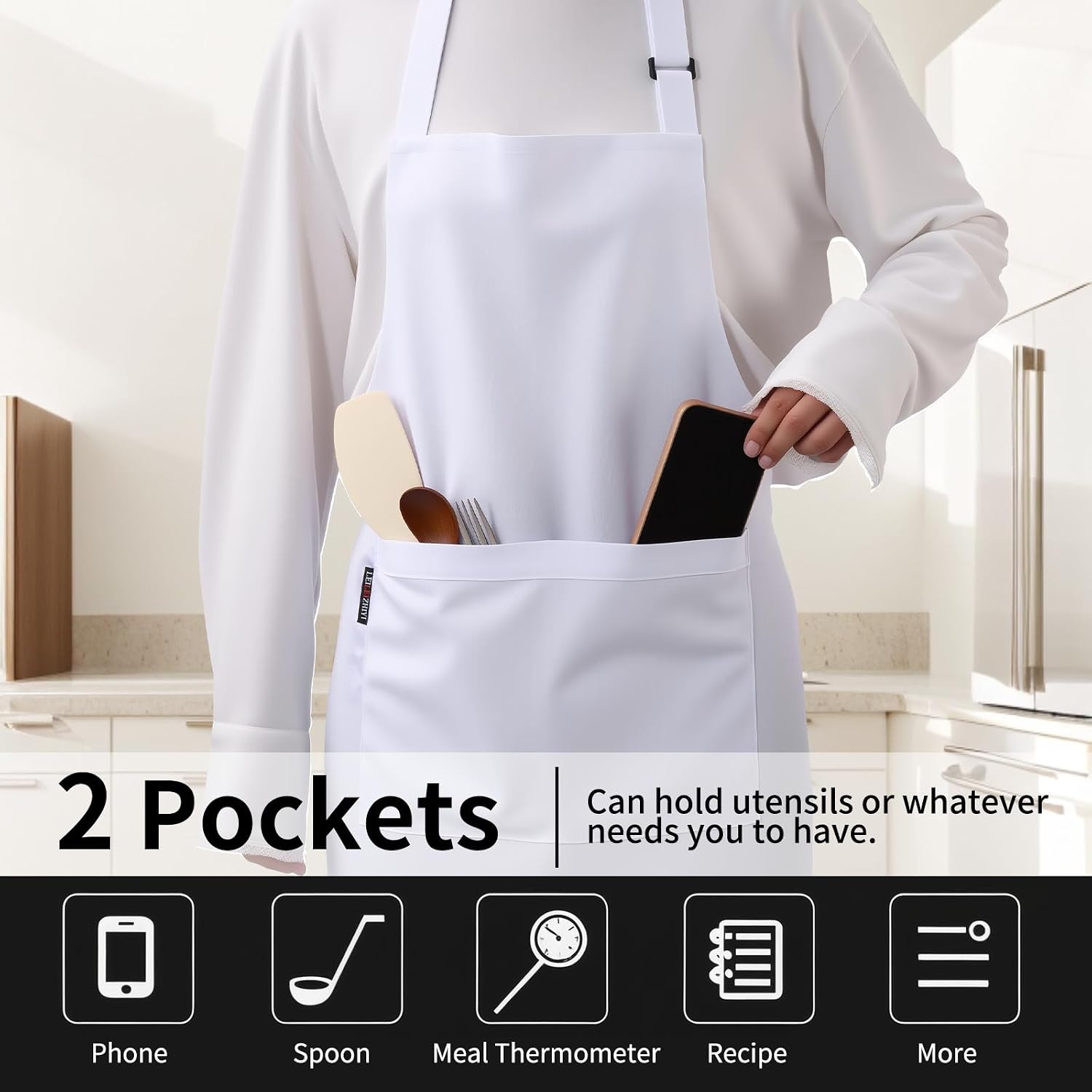 Chef Hat and Apron Set,Durable Bib Apron with 2 Pockets & Matching Hat，Perfect Chef Costume for Man and Woman,Chef