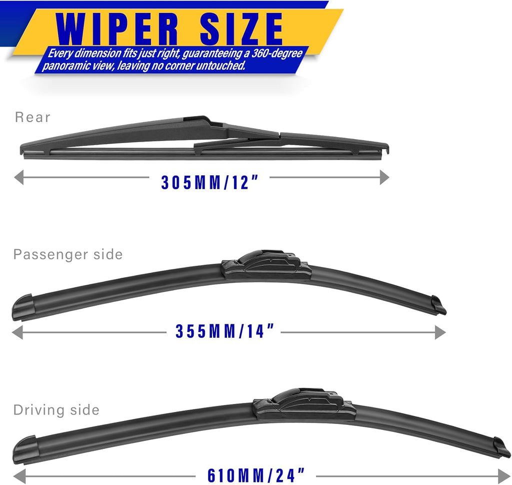 3 wipers Replacement for 2012-2019 Fiat 500, Windshield Wiper Blades Original Equipment Replacement - 24"/14"/12"