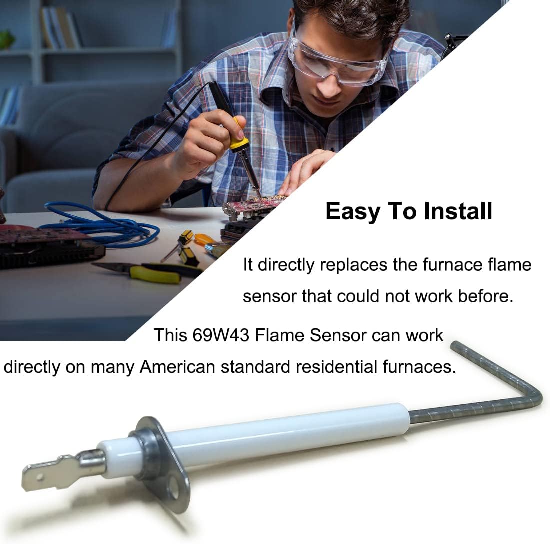 69W43 Flame Sensor Furnace for Lennox Ducane Armstrong Furnaces Fits Replace 69W4301 LB-74940B LB74940B - 2Pack