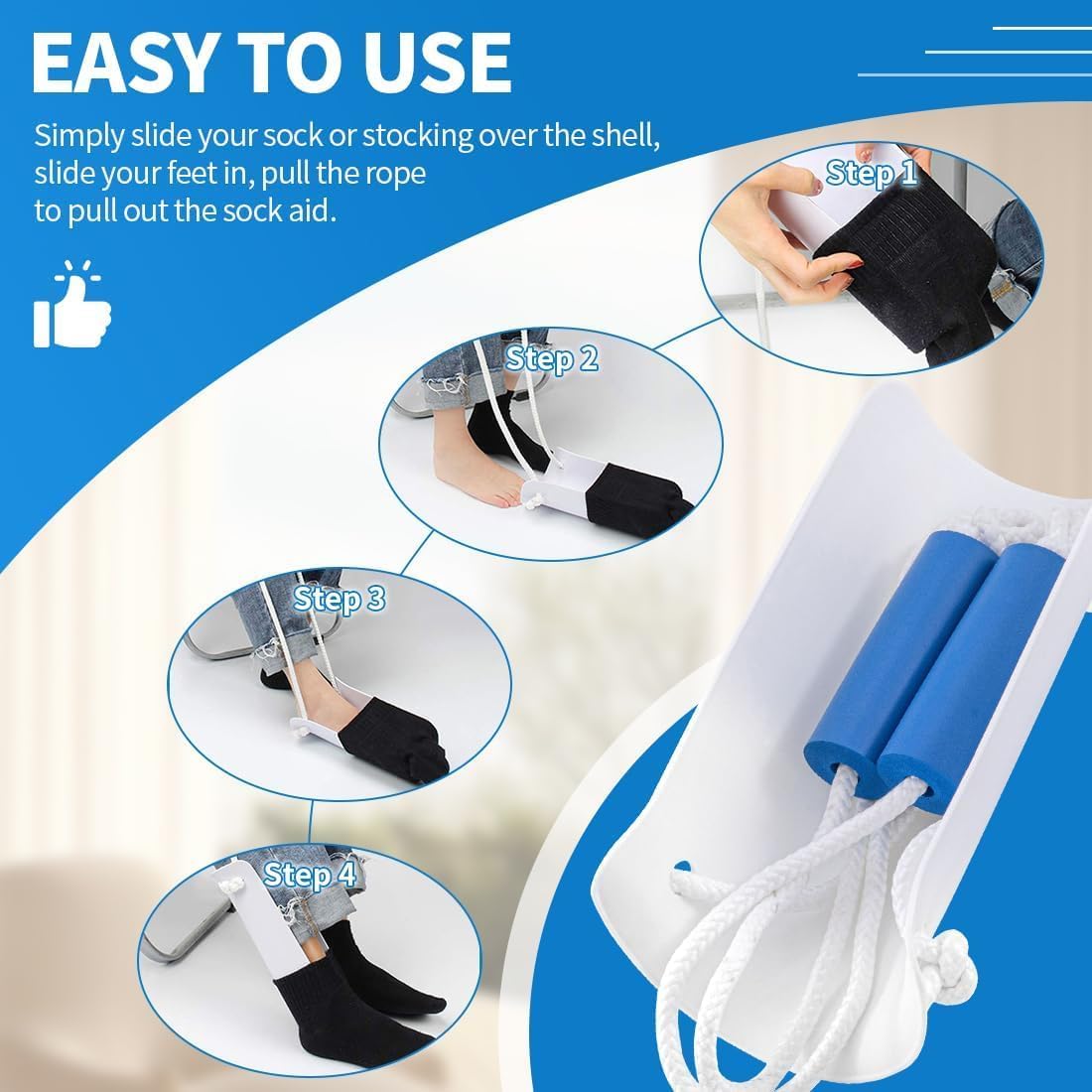 Sock Aid for Putting on Socks - Sock Aid Device for Seniors, Disabled, Pregnant - Sock Helper Easy On Easy Off - Sock