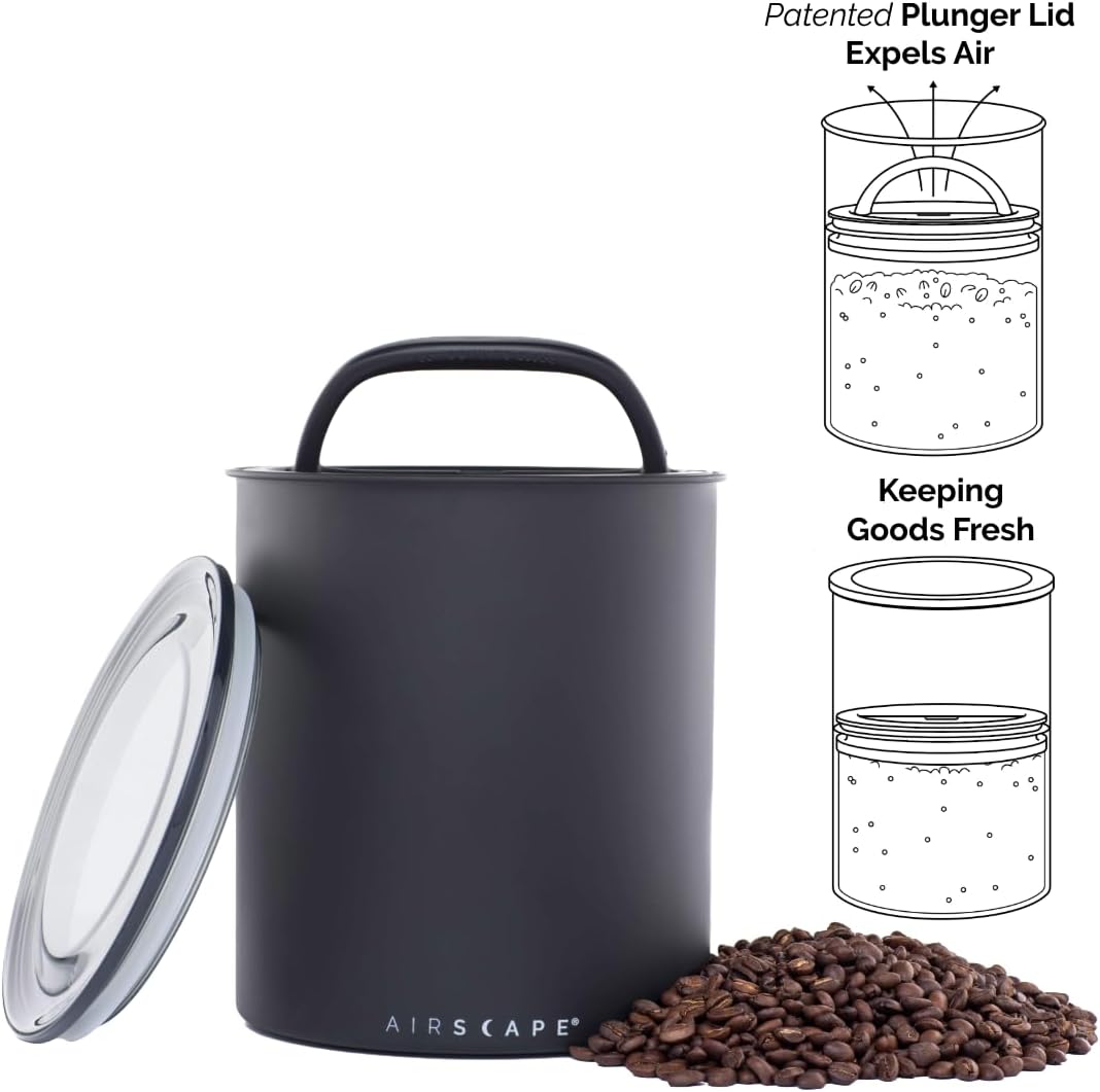 by Planetary Design | 2.2 lbs Coffee Storage | Matte Black | Plunger Lid Removes Excess Oxygen - DON'T buy airtight