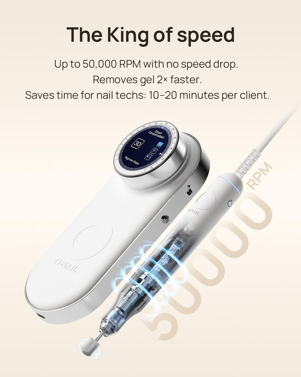 Professional Electric Nail Drill Machine - O NAIL 50,000 RPM E-File with LCD Display, Smart Control and