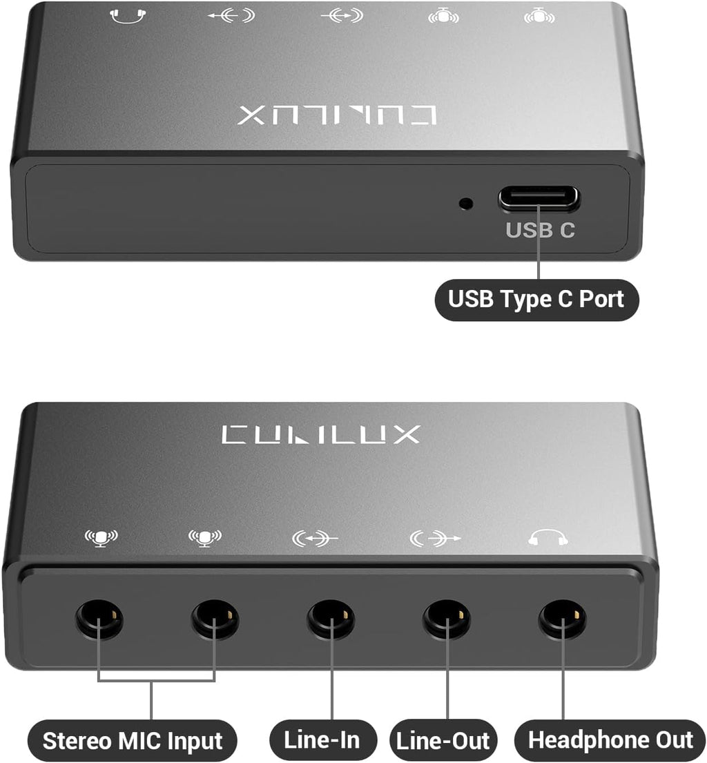CB5 USB Audio Interface for Recording, Streaming, Podcasting, USB to 3.5mm Sound Card with Stereo Microphone Input