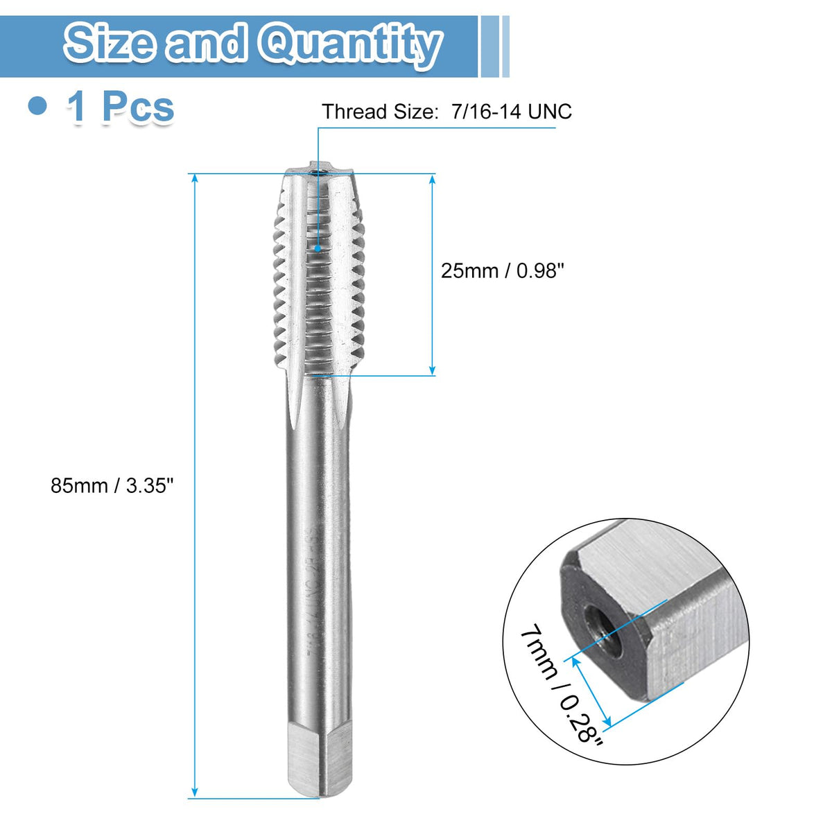uxcell Hand Bottom Tap 7/16-14 UNC 2B Thread Bottoming Style Threading Tap