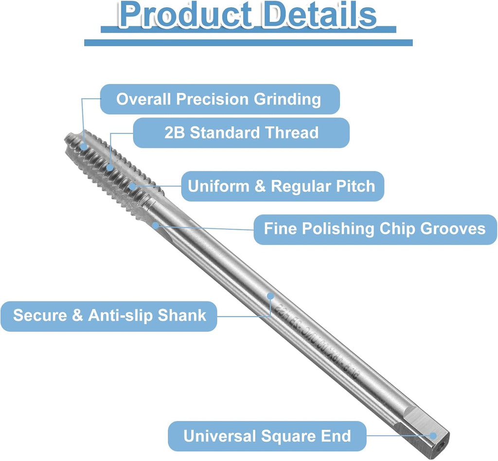 uxcell 2pcs Straight Flute Screw Taps 5/16-18 UNC 2B Thread 4" Extra Long HSS6542 Machine Threading Milling Tap Tapping Tools