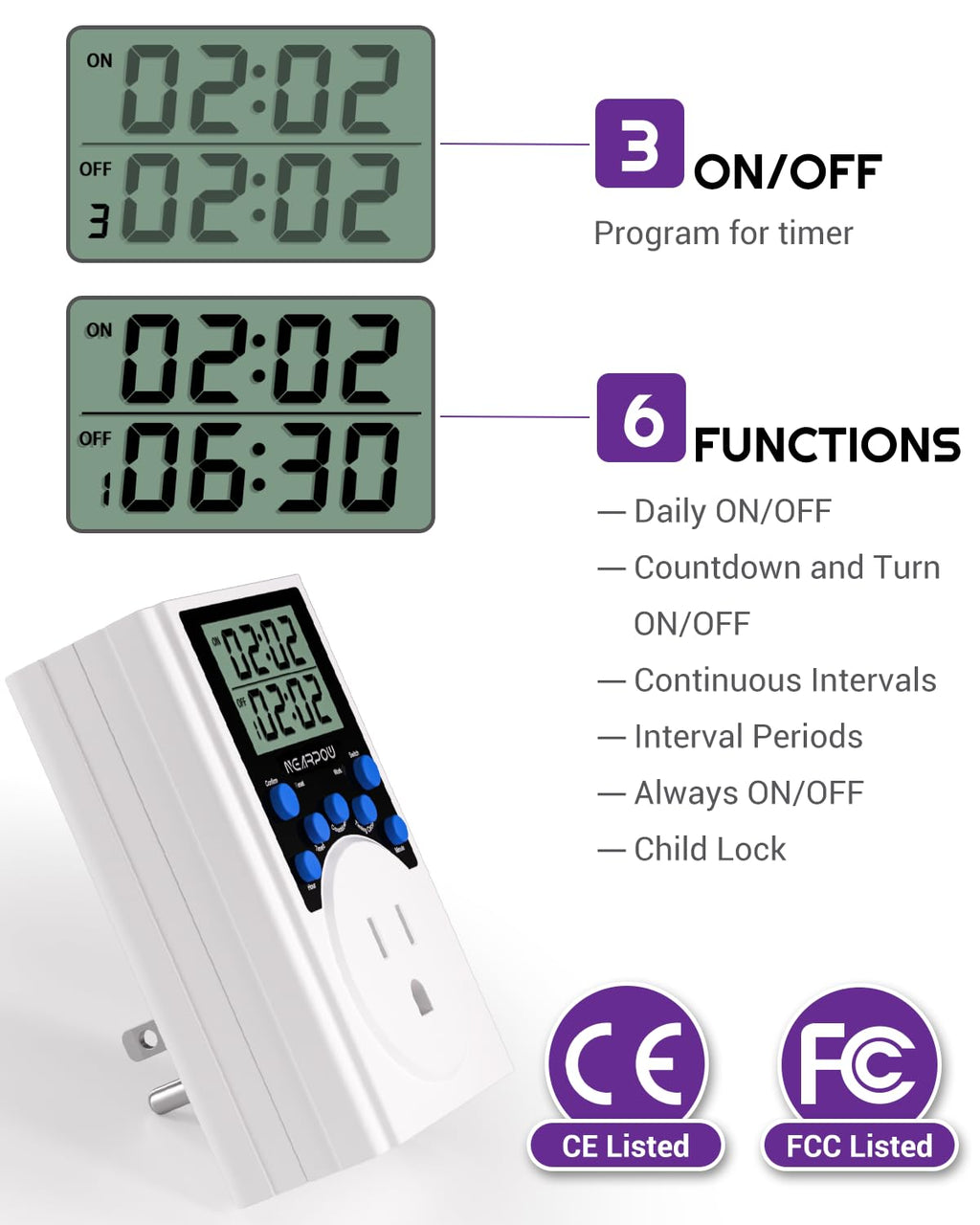 NEARPOW Programmable Digital Timer Outlet, Infinite Cycle, for Electrical