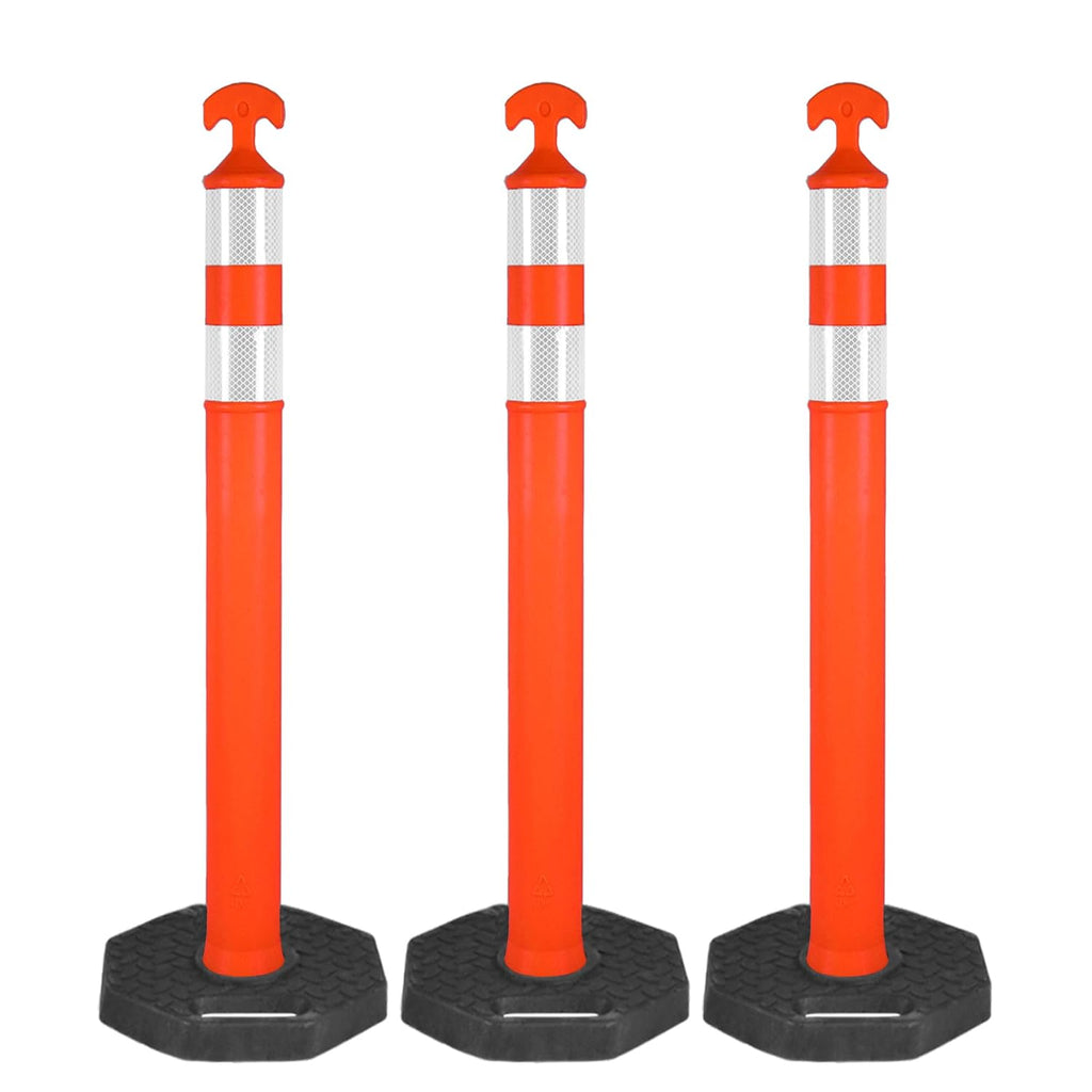 42" Traffic Delineator Posts,3 Pack Orange Safety Cones with Reflective Collars and Weighted Base for Road Safety