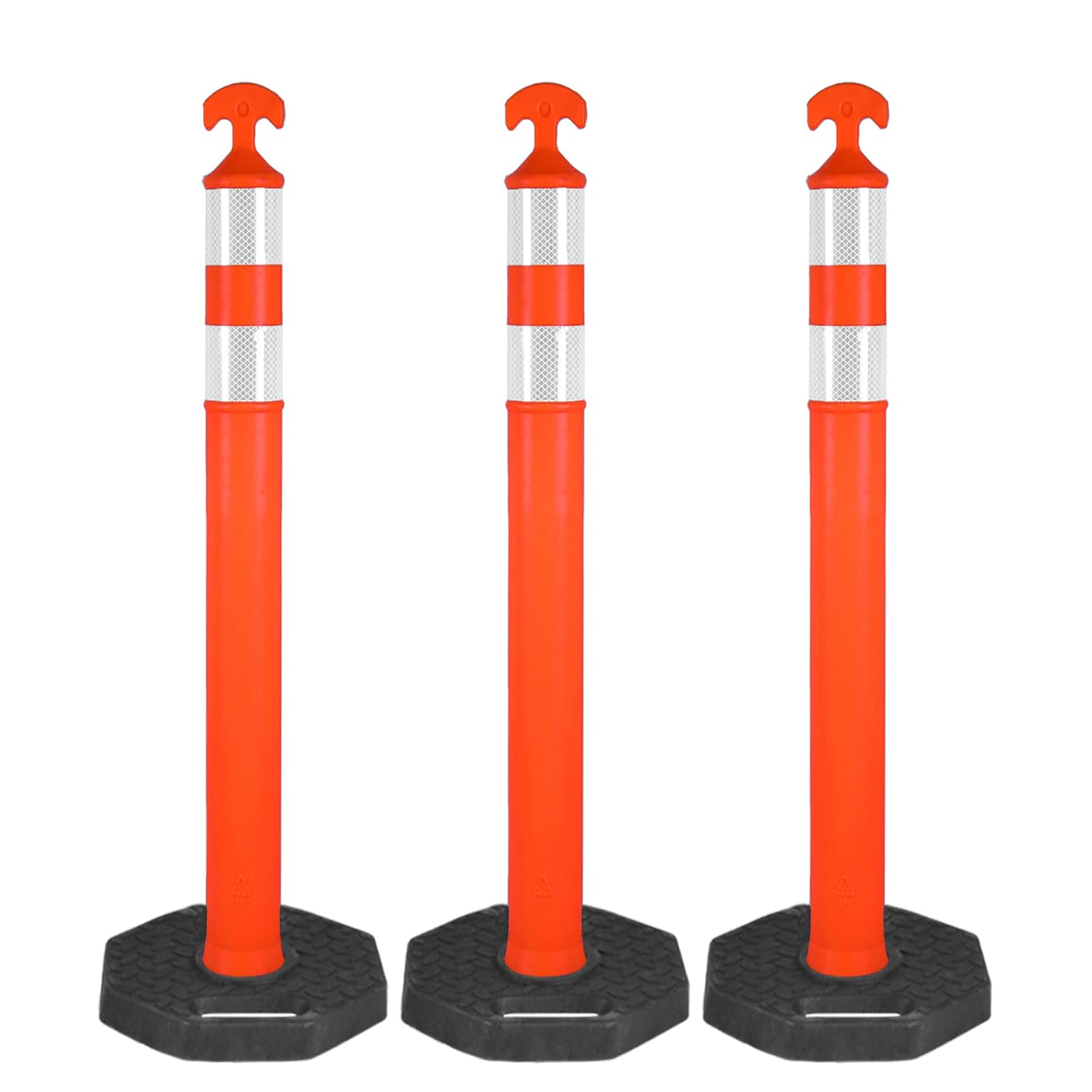 42" Traffic Delineator Posts,3 Pack Orange Safety Cones with Reflective Collars and Weighted Base for Road Safety