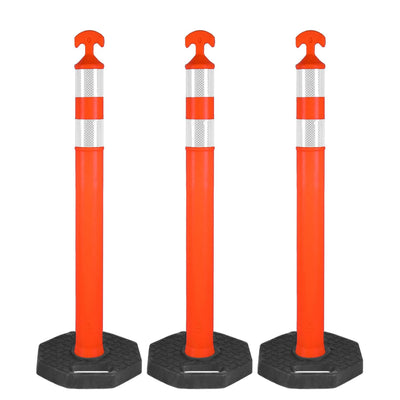 42" Traffic Delineator Posts,3 Pack Orange Safety Cones with Reflective Collars and Weighted Base for Road Safety