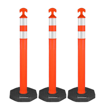 42" Traffic Delineator Posts,3 Pack Orange Safety Cones with Reflective Collars and Weighted Base for Road Safety