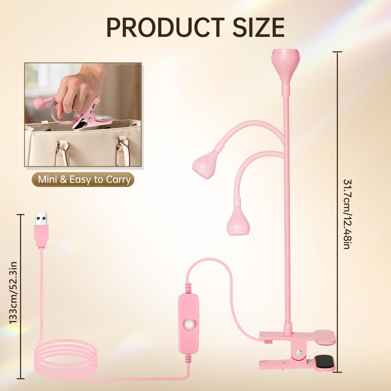 LED Nail Lamps Flexible Gooseneck Lamp Gel Polish Curing Light Pink | Quicky Dry Nail Manicure Dryer Plug Play
