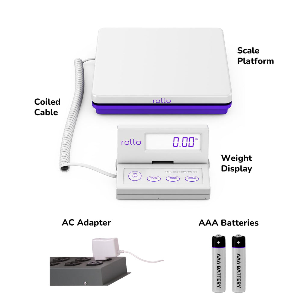 Shipping Scale for Packages - Digital Postal Scale (110 Lb Max) | Hold and Tare Functions - Includes AC Adapter and