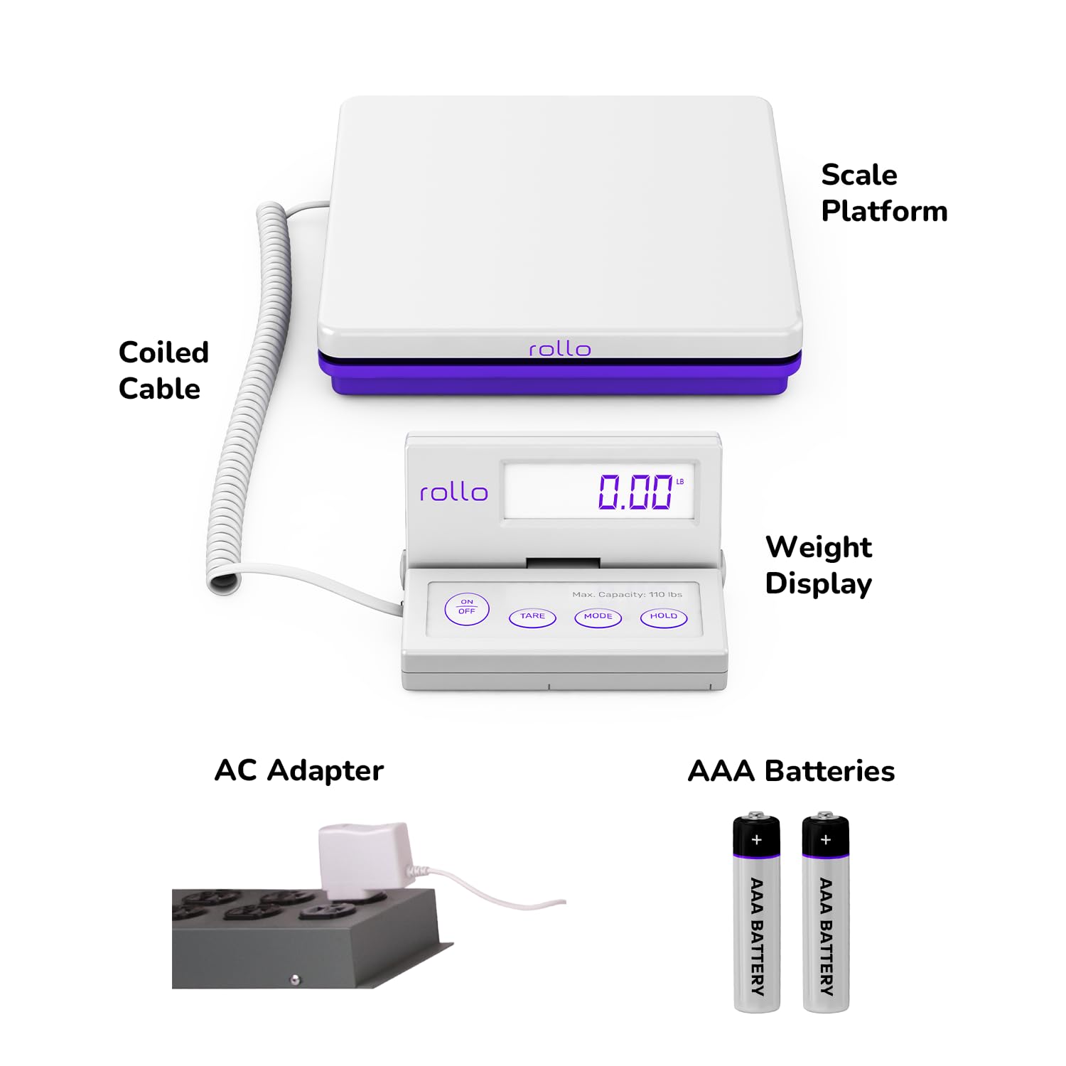 Shipping Scale for Packages - Digital Postal Scale (110 Lb Max) | Hold and Tare Functions - Includes AC Adapter and