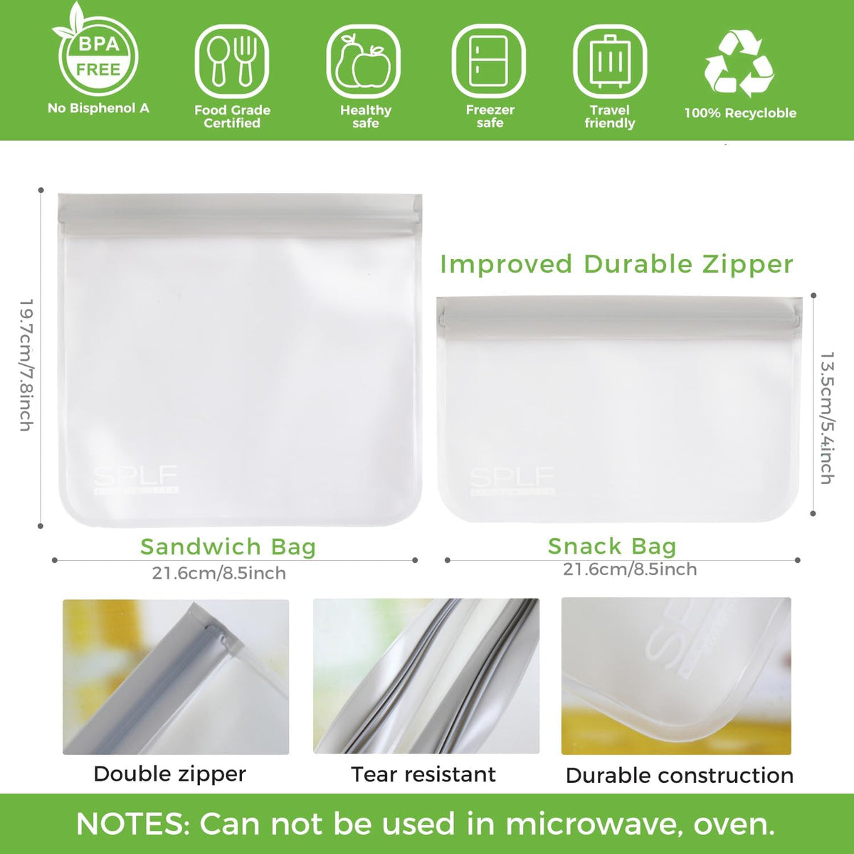 10 Pack Reusable Sandwich Bags Dishwasher Safe, Gray