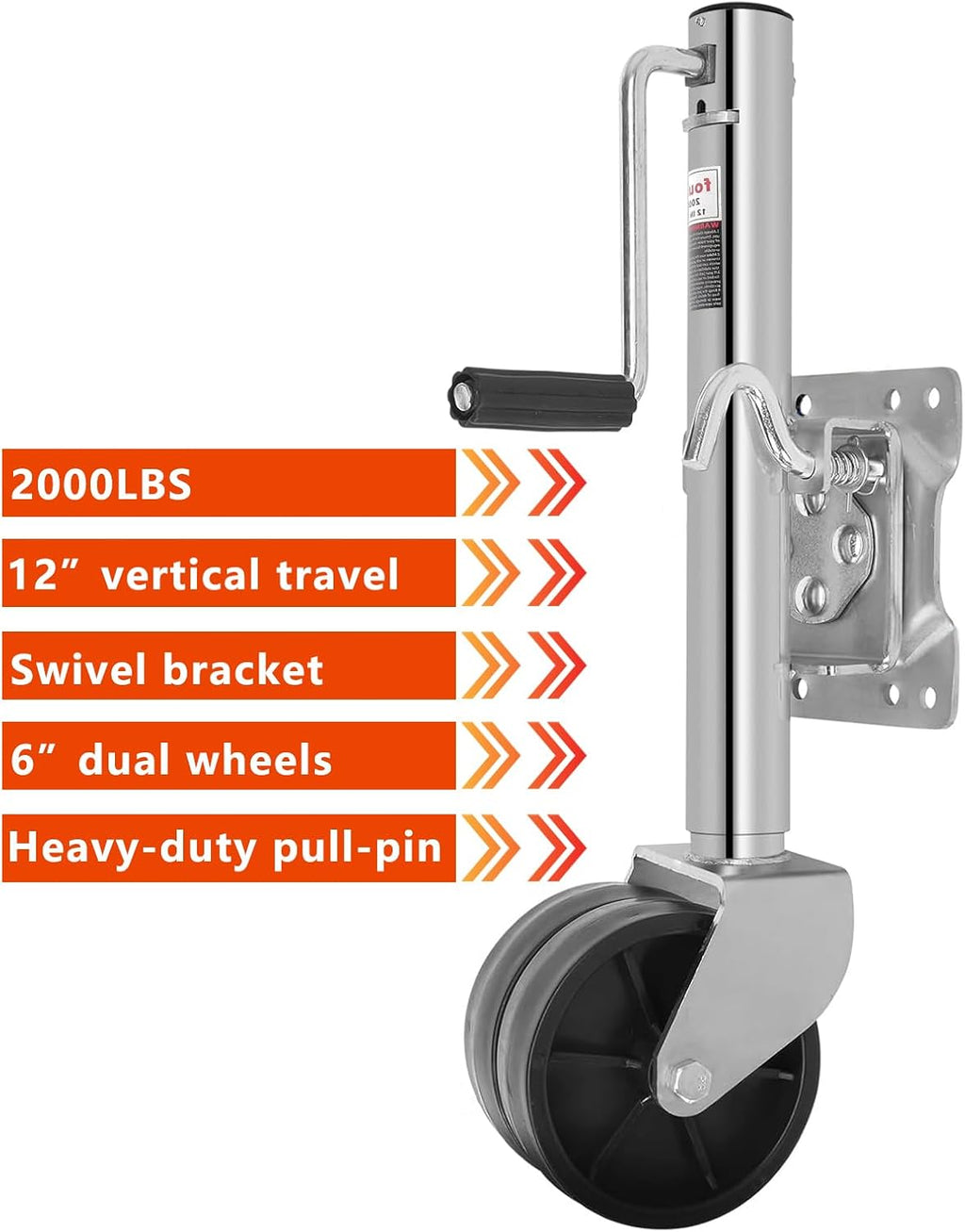 2000 lbs Heavy Duty Trailer Jack, Dual 6 Inch Wheels Boat Trailer Tongue Jack, 12 Inch Travel Swivel Jack for RV