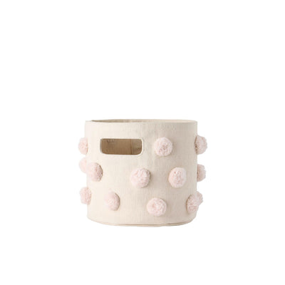 Pom Pom Basket, Mini (Blush) | 100% Cotton Canvas Storage for Nursery, Playroom & Home | Decorative Organizer | 8”D x