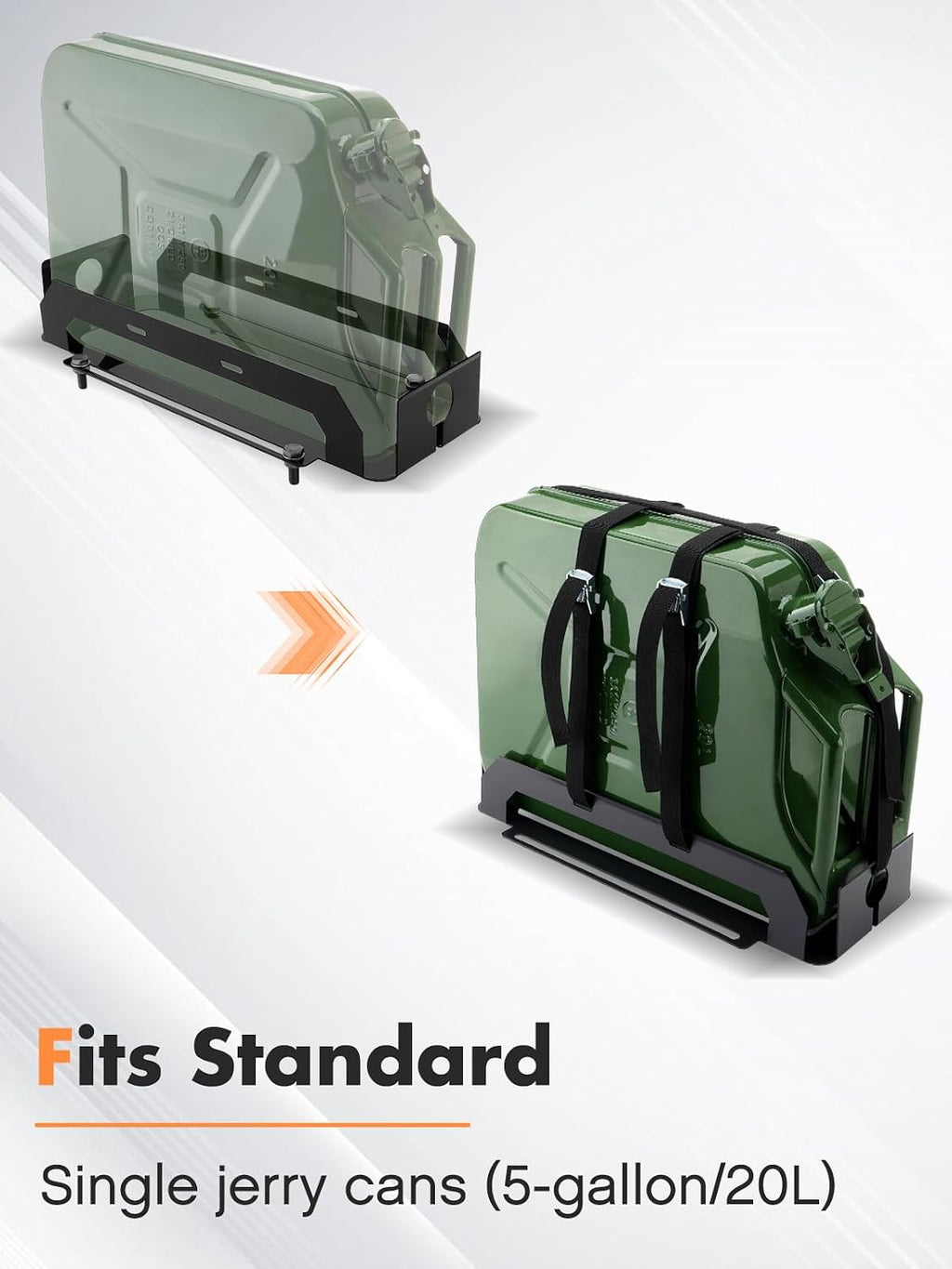 Heavy-Duty Jerry Can Holder for Roof Rack with Webbed Strap | 5 Gallon Gas Can Carrier Mount, Universal Single Jerry
