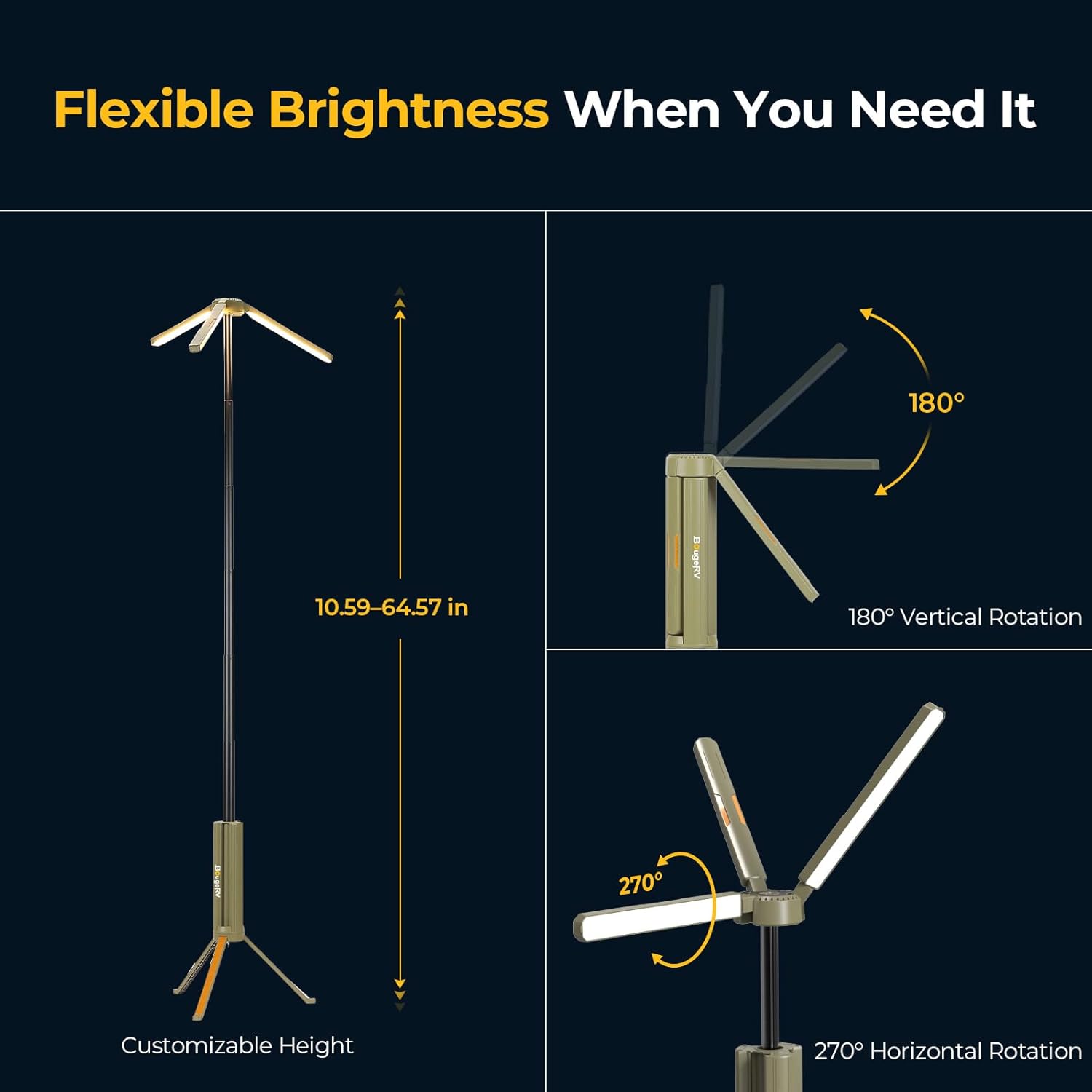 Telescopic Camping Light CL04, 15600mAh Camp Lantern Rechargeable | 5.4 ft Adjustable Height, Up to 60H Runtime