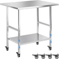 NSF Stainless Steel Prep Table with Wheels, Commercial Worktable with 4 Casters & Brakes & Adjustable Undershelf