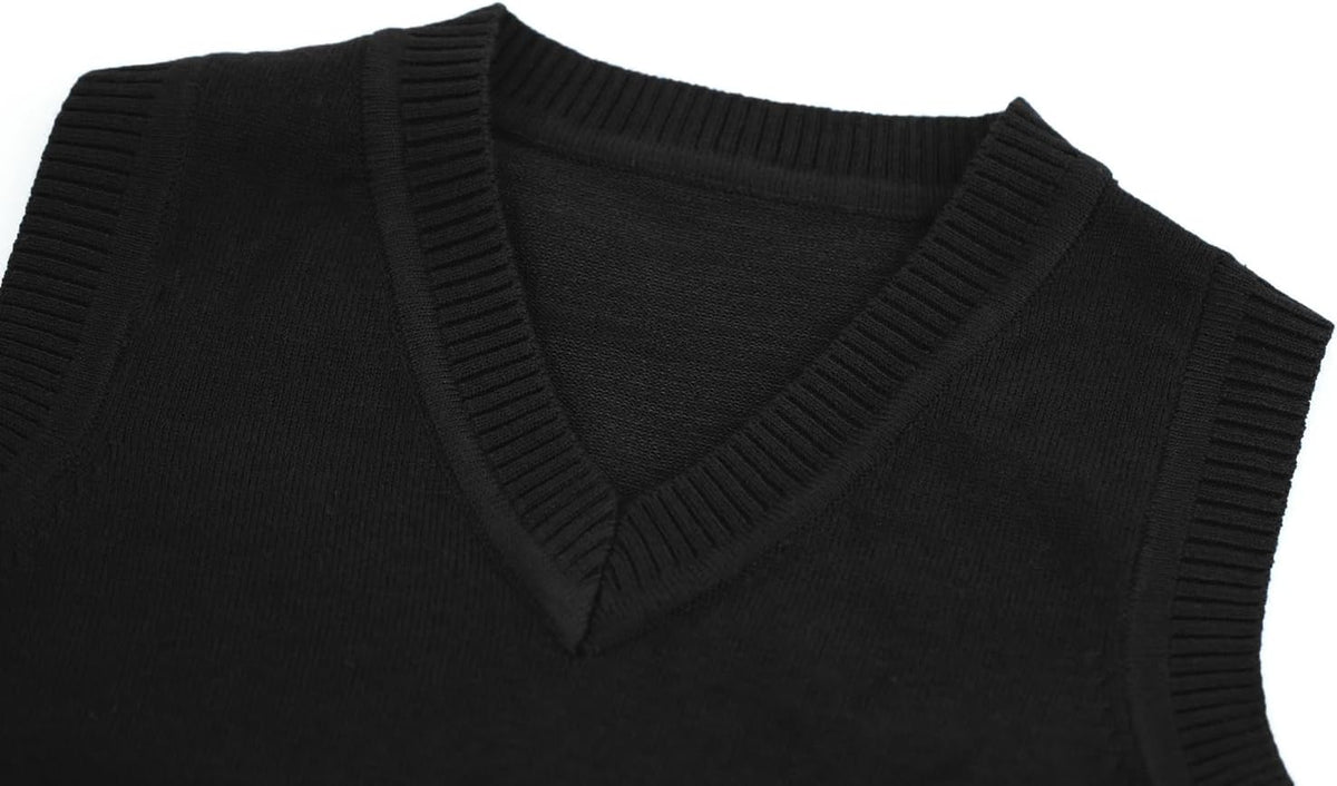 Girls & Boys Uniform Cotton V-Neck Sweater Vest, Knit Sweater Cardigan with Button