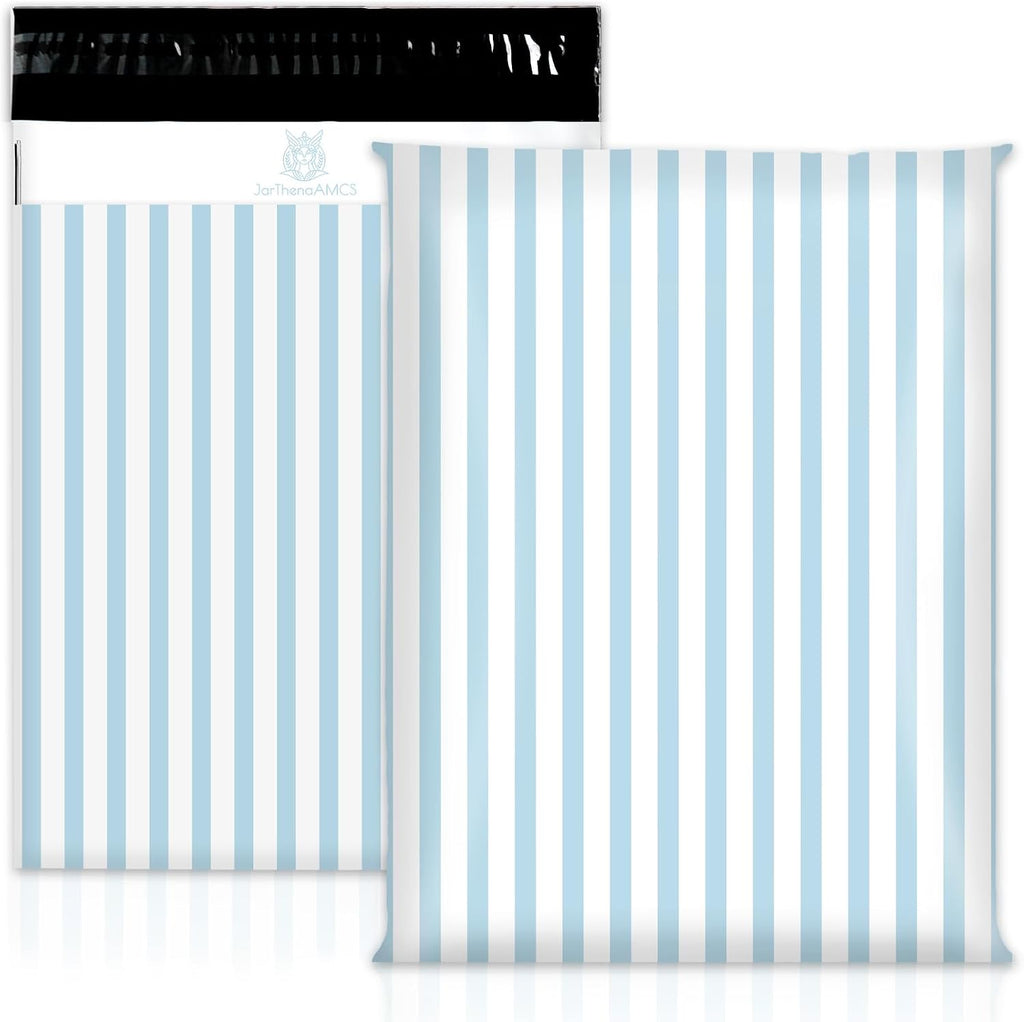 100 Pcs Striped Poly Mailers Packaging Bags Blue White Stripe Self Sealing Plastic Mailing Envelopes Bulk for Small