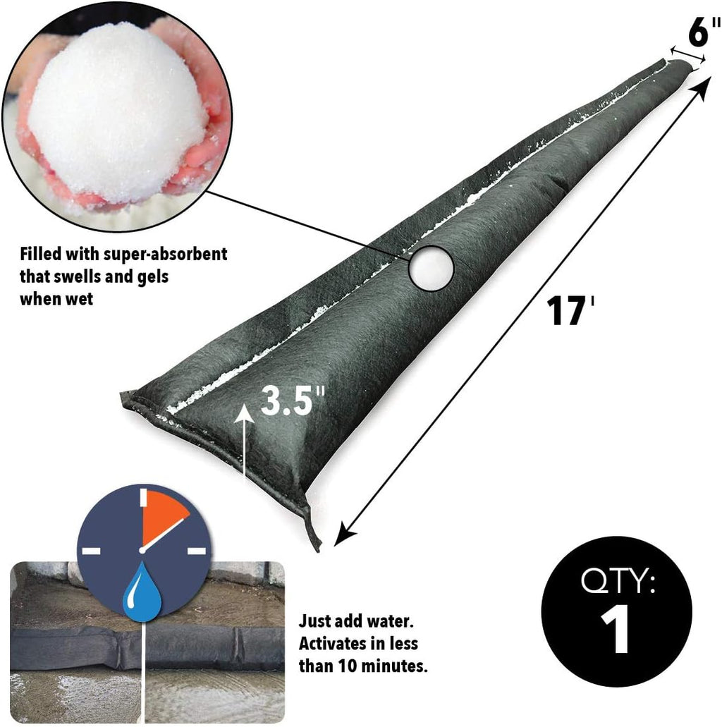 Water Activated Flood Barrier, 17ft, 1 Pack