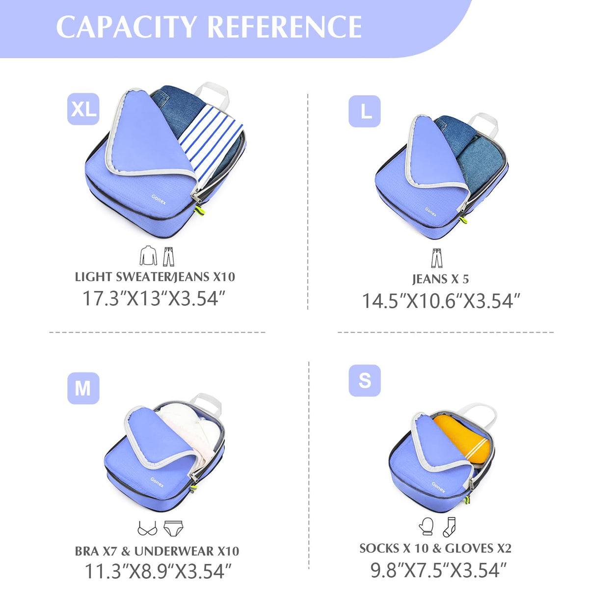 Compression Packing Cubes, 4-Piece Expandable Travel Organizers