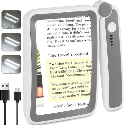 Rechargeable Magnifying Glass with Light for Reading, 6X Large Page Magnifier with LED Lighted for Seniors Low