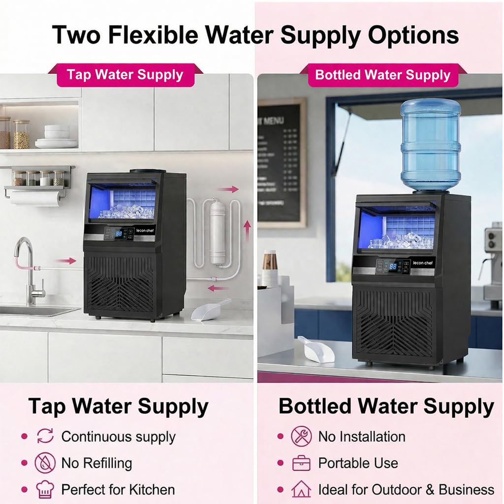 Commercial Ice Maker Machine 80Lbs/24H Dual Water Inlet Black
