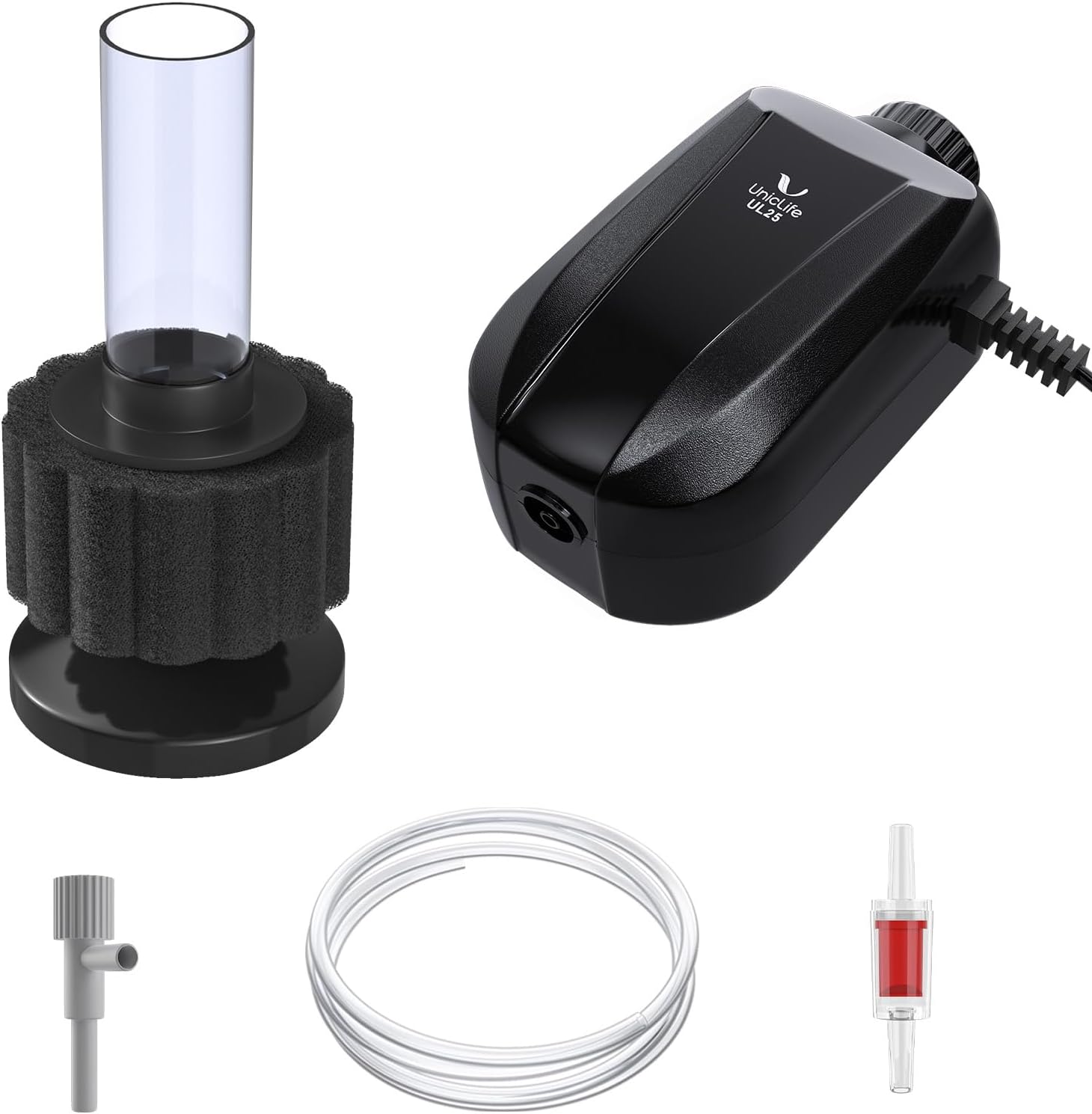 Aquarium Air Pump, Fish Tank Air Pump, Quiet Adjustable Oxygen Pump with Mini Sponge Filter, Airline Tubing &