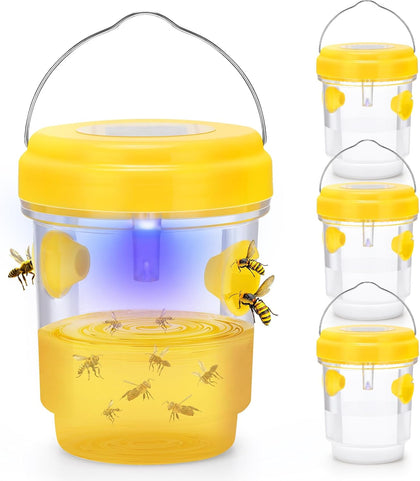 Wasp Trap, Solar Wasp Traps Outdoor Hanging, Reusable Yellow Jacket Hornet Trap with LED Light for Outside Garden