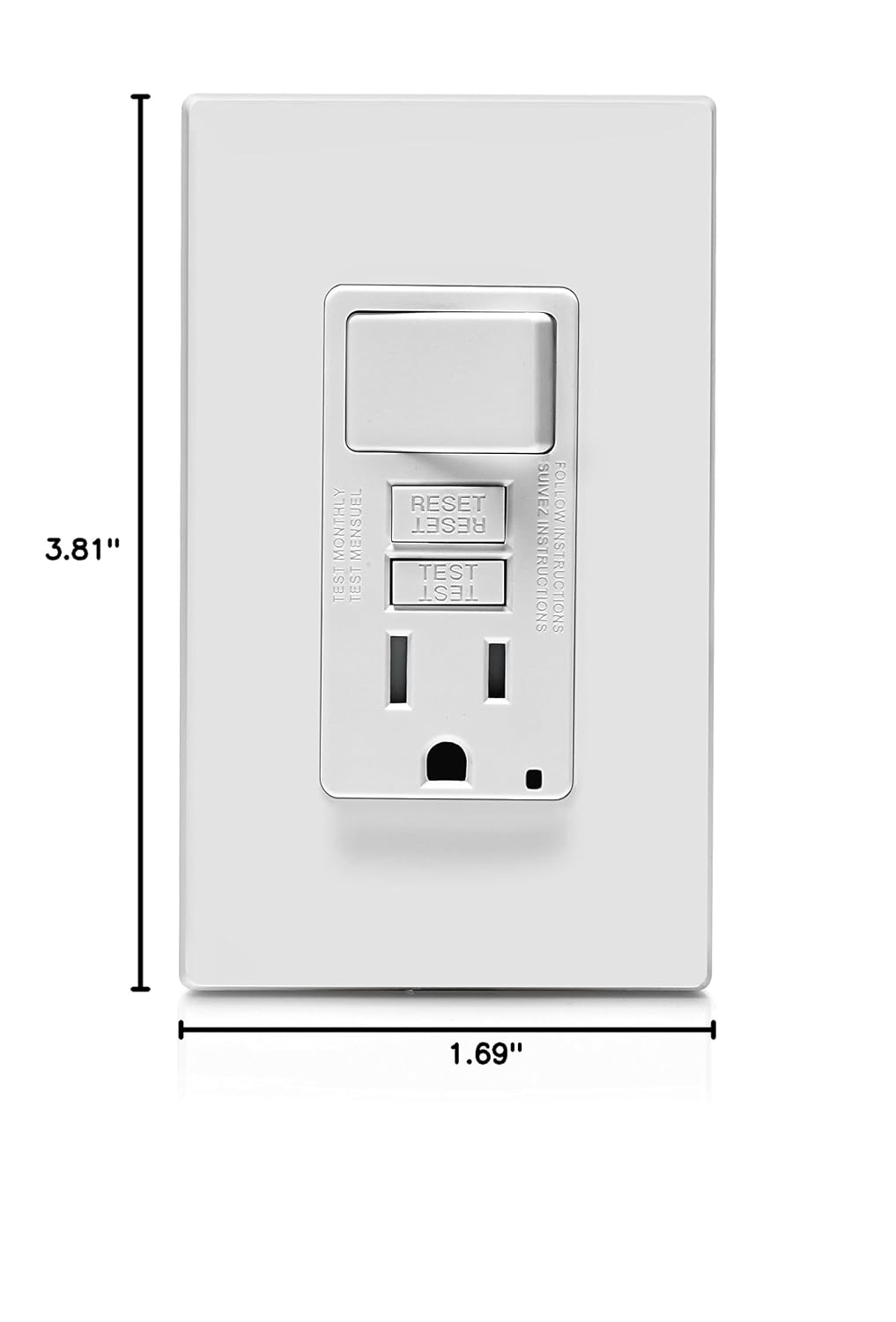 Leviton Slim GFCI Combination Outlet with Switch, 15 Amp, GFSW1-W, White