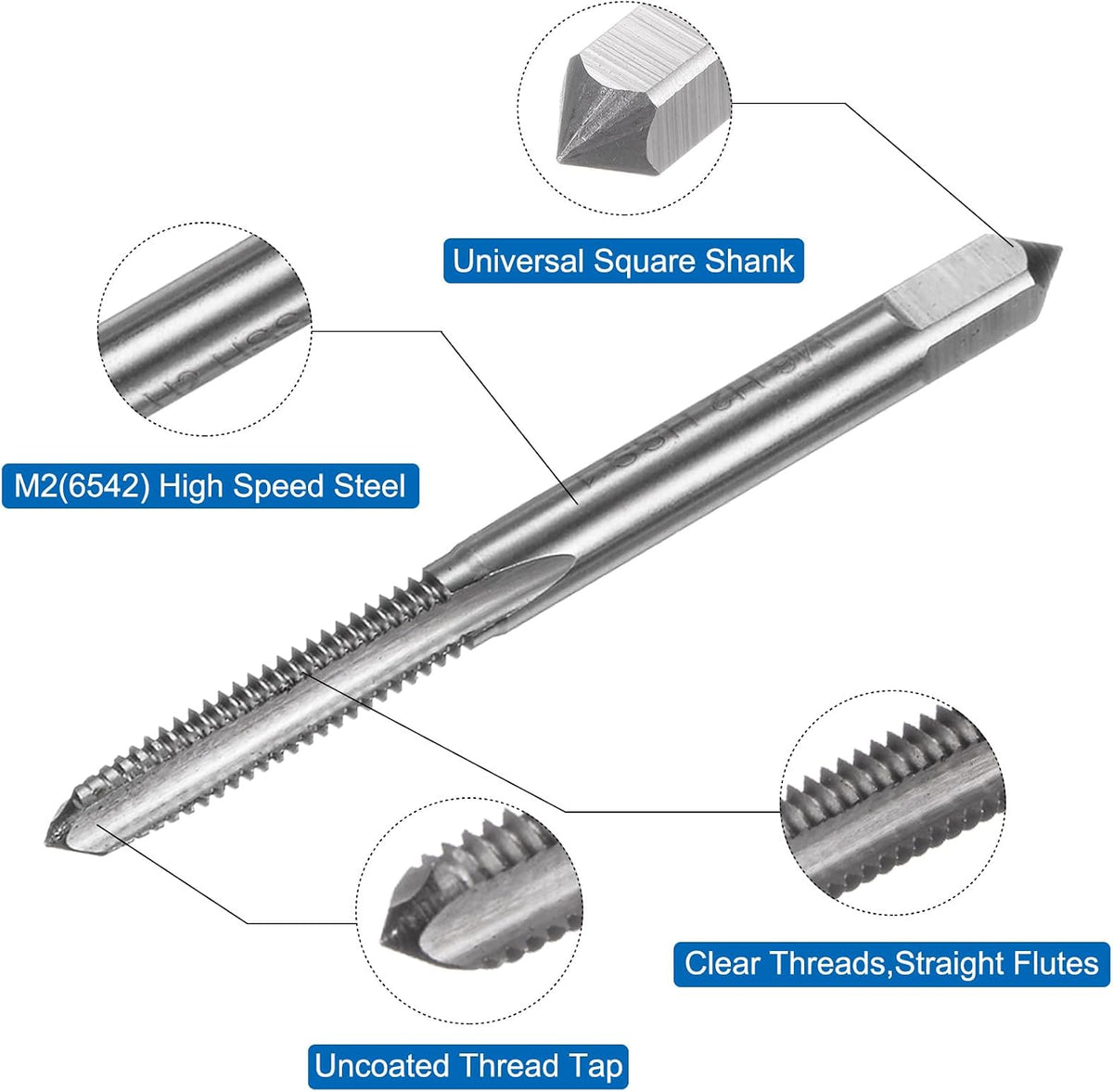 uxcell 3pcs Metric Hand Tap Set, M6 x 1 Taper/Plug/Bottom Thread Screw Taps, High Speed Steel Hand Threading Tapping Tool Kit