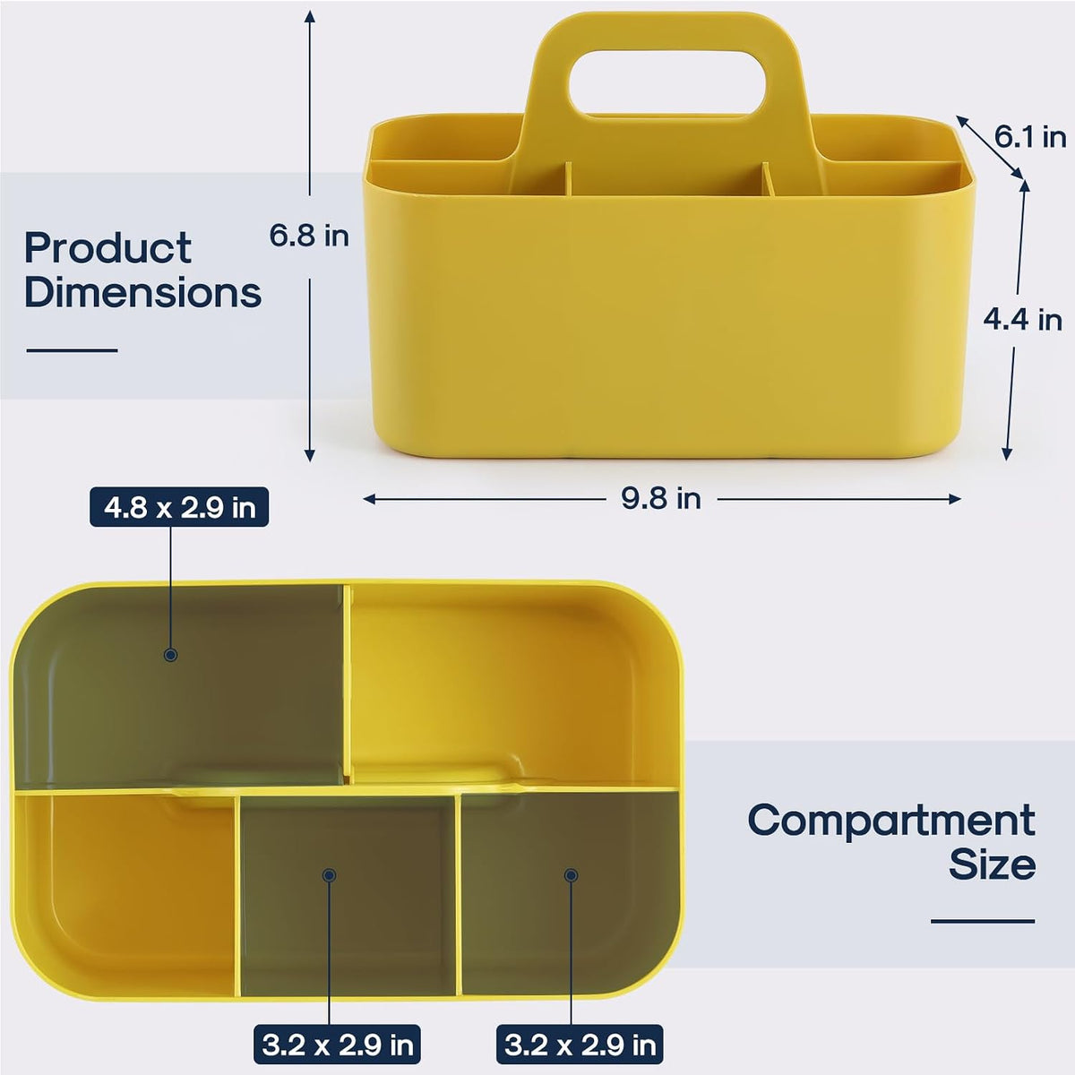 Multiuse Caddy Organizer with Handle, Portable Divided Plastic Tote Bin - Art Craft, Stationary Pen Marker Crayon