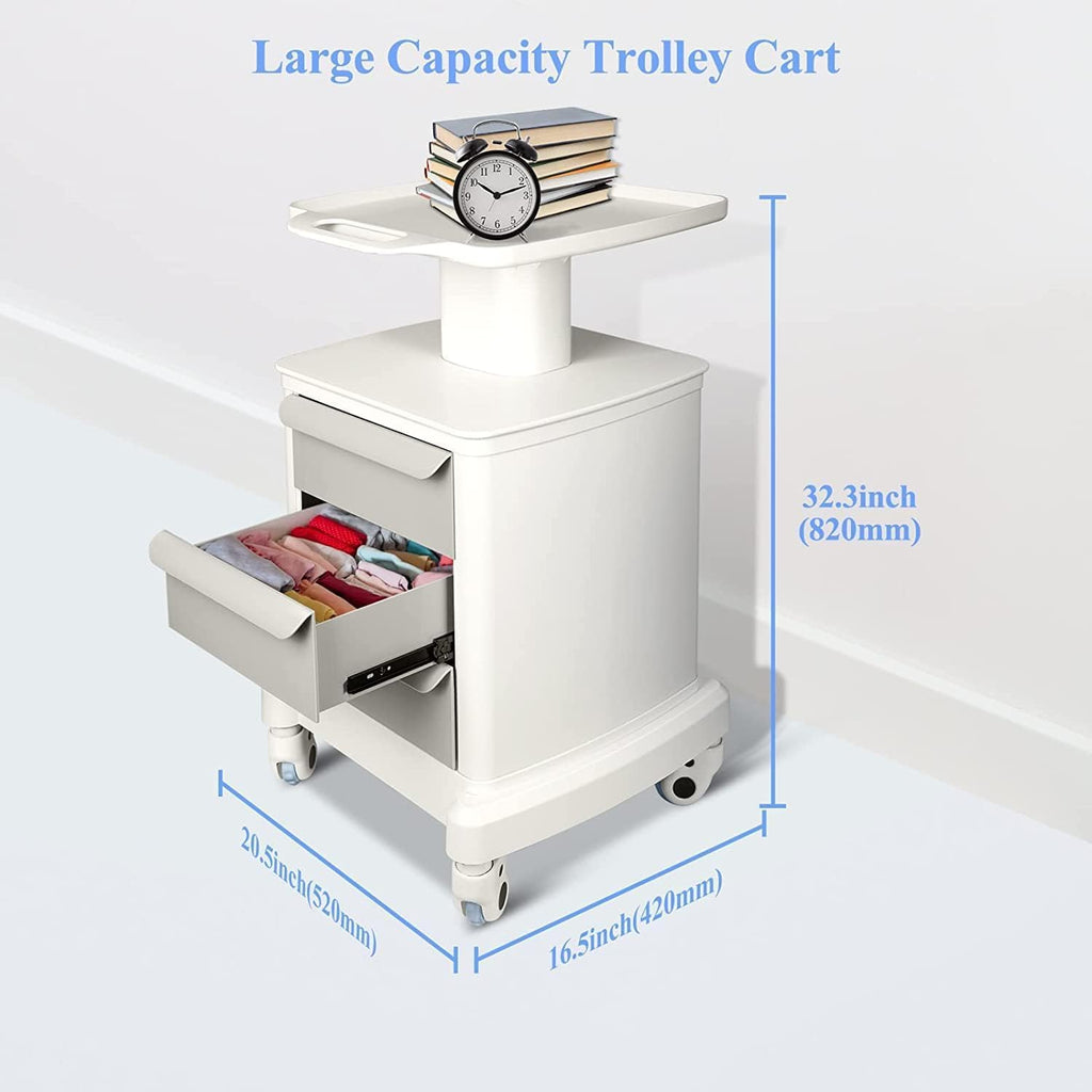 Mobile Ultrasound Cart for Imaging Scanner - Medical Trolley With 3 Drawers and 4 Universal Quiet Wheels - 110LBS