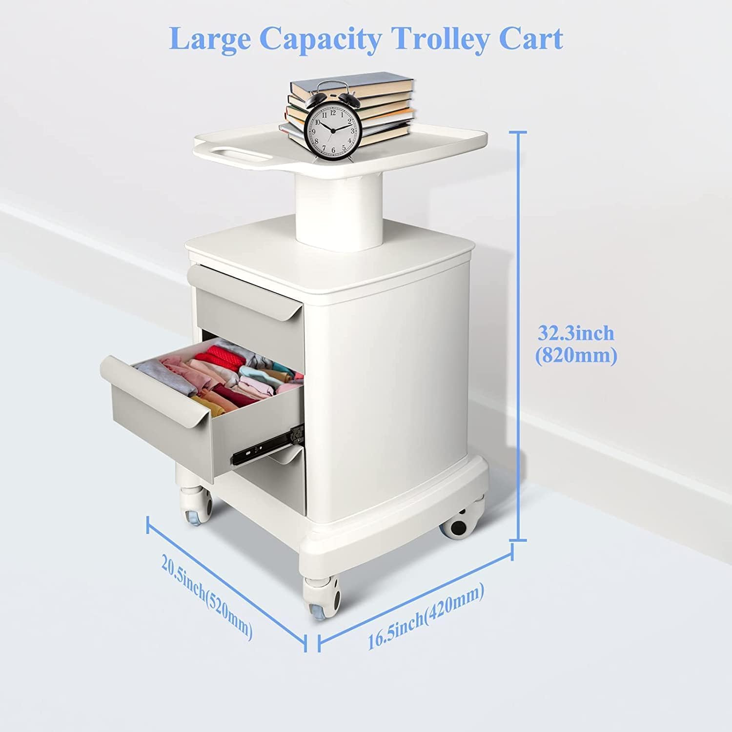 Mobile Ultrasound Cart for Imaging Scanner - Medical Trolley With 3 Drawers and 4 Universal Quiet Wheels - 110LBS