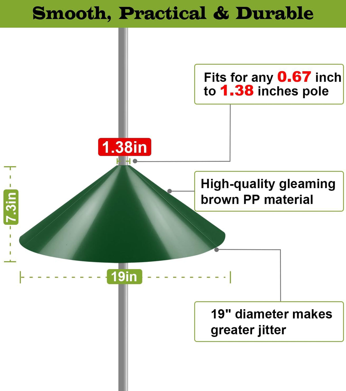 19 Inch Wide Squirrel Baffle for Bird Feeder Pole, Outside Pole Mount Stopper & Bird House Guard for Outdoor