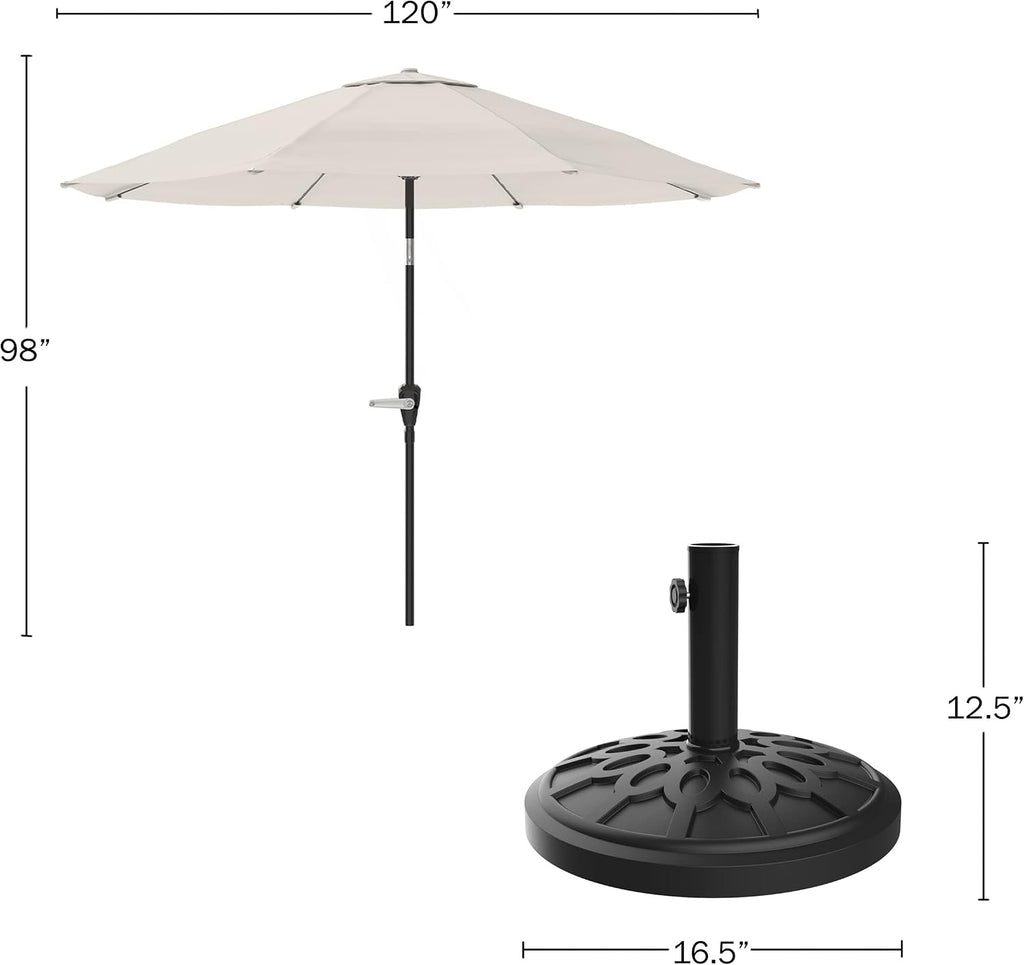 Patio Umbrella with Auto Tilt - 10ft Easy Crank Sun Shade with 19lb Weighted Base for Deck, Outdoor Furniture, or