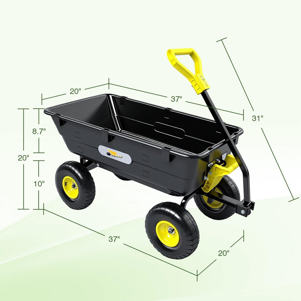 Garden Dump Cart, Heavy-Duty Utility Wagon with 950 lb Capacity, 5 Cu Ft Bed, 10" Pneumatic Tires, 180° Pivot