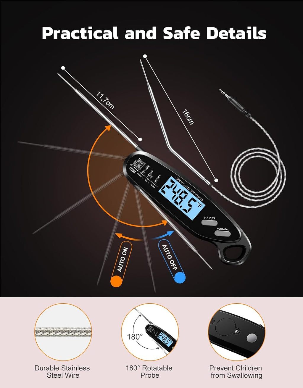 Instant Read Meat Thermometer Digital for Cooking with Dual Probe