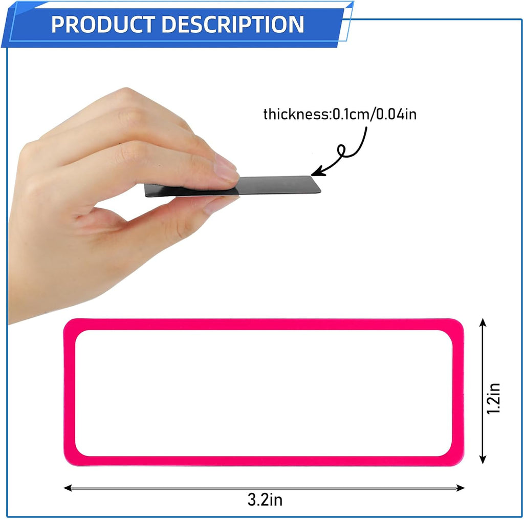 72PCS Magnetic Dry Erase Labels, 3.2"x1.2" Reusable Colorful Name Plates, Waterproof Magnetic Label Stickers for